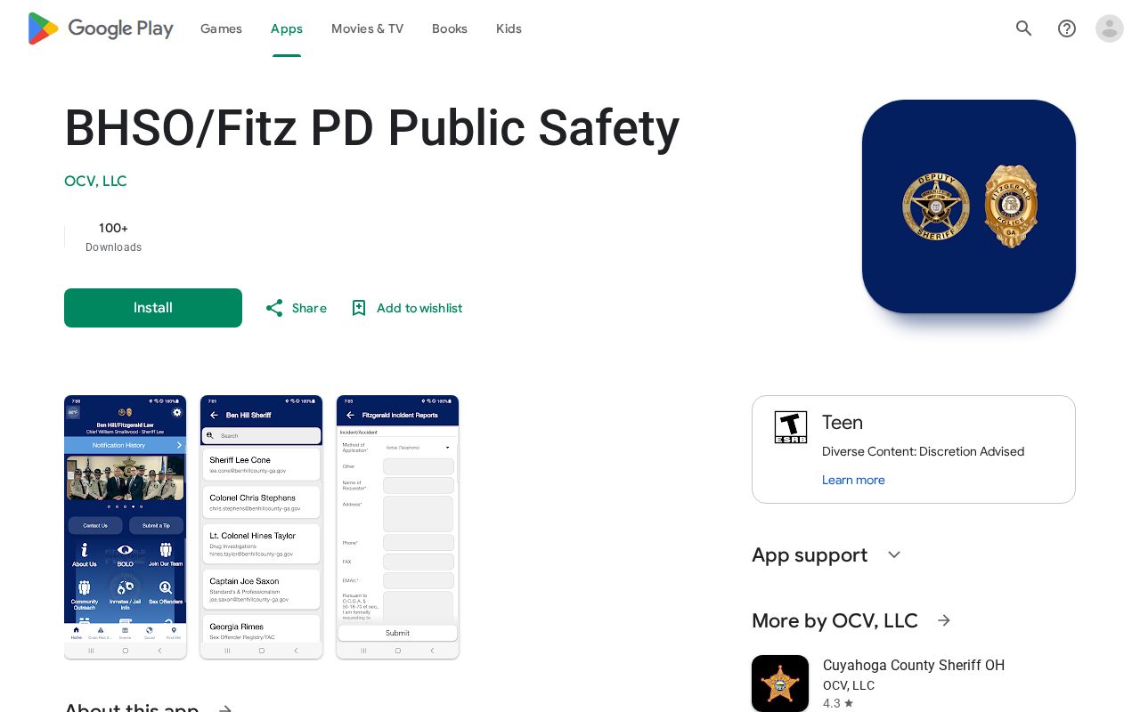 BHSO Fitzgerald Police Department Public Safety app listing