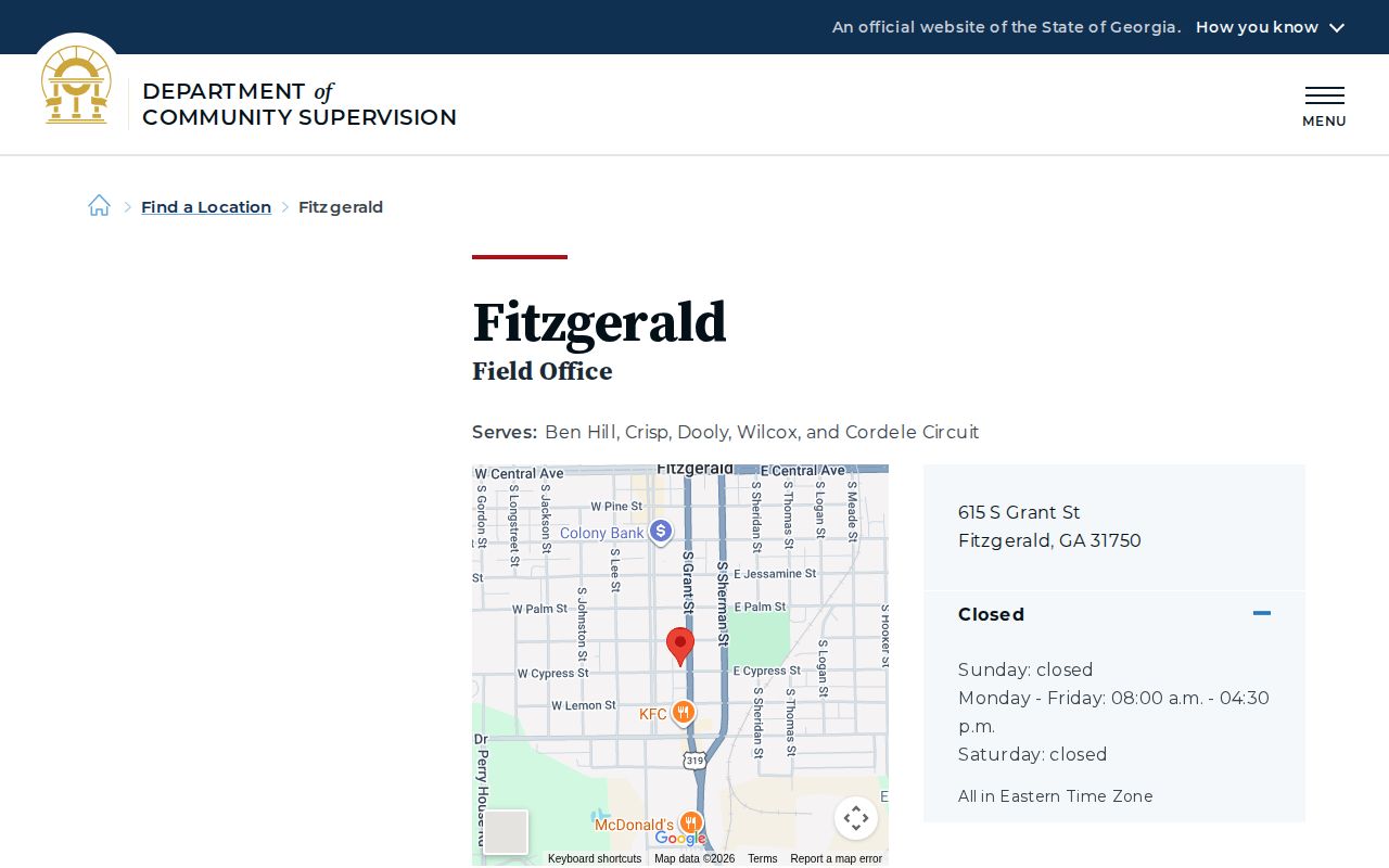 Georgia DCS Fitzgerald Field Office official location page