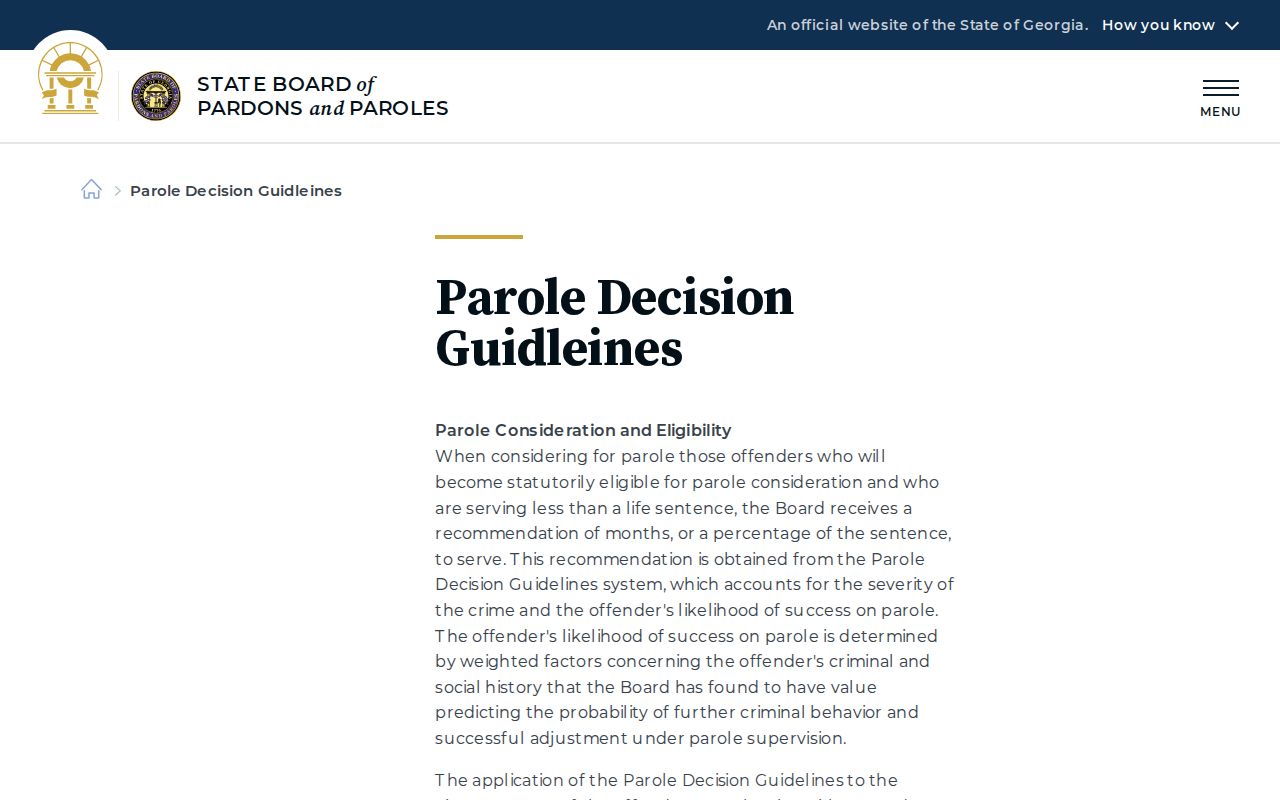 Georgia Parole Board Performance Incentive Credit guidelines