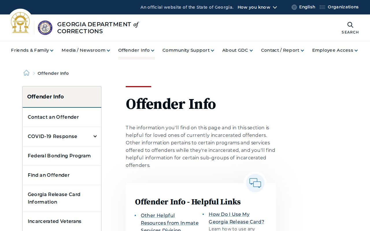 Georgia Department of Corrections offender information page for release dates