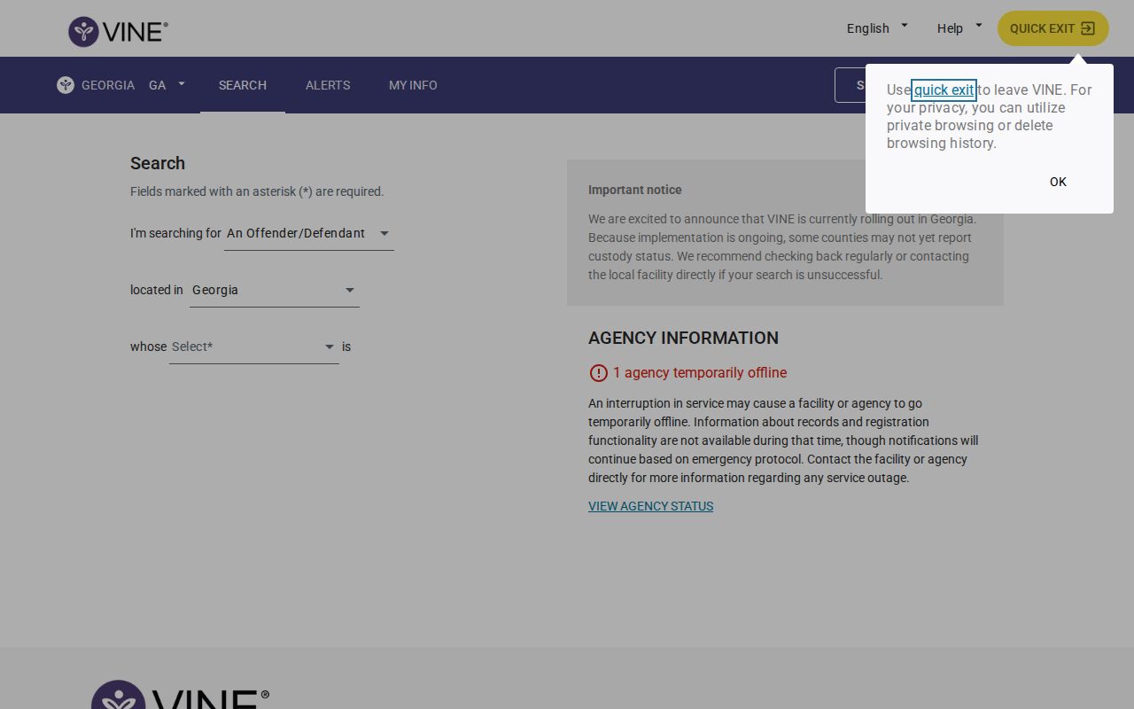 Ben Hill County VINELink inmate person search
